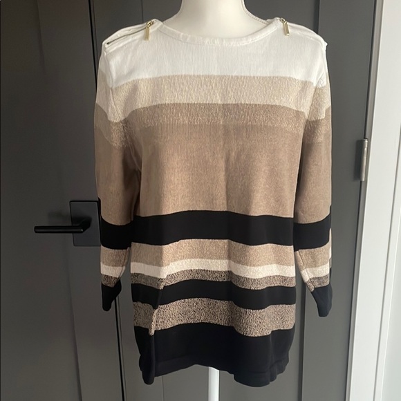 Karen Scott Sweater Striped Zipshoulder - Picture 2 of 9